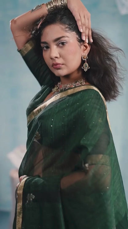 Deep Green Munga Silk Handloom Saree