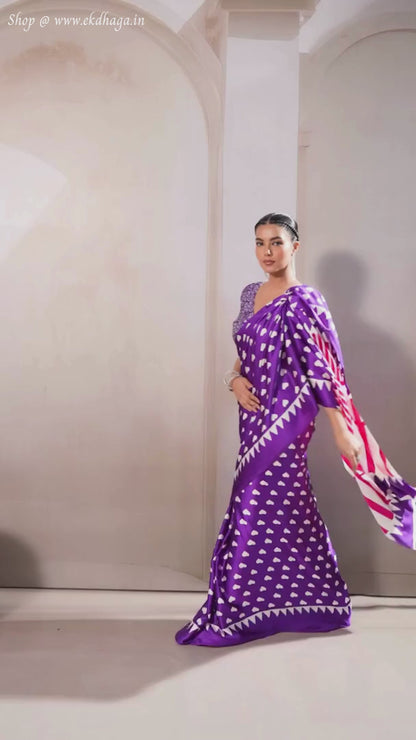 Festive Purple Printed Satin Silk Saree