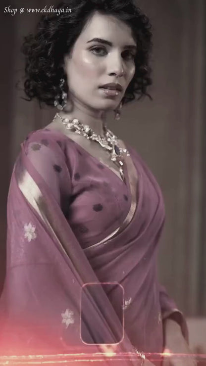 Steel Pink Spun Cotton Weaving Saree