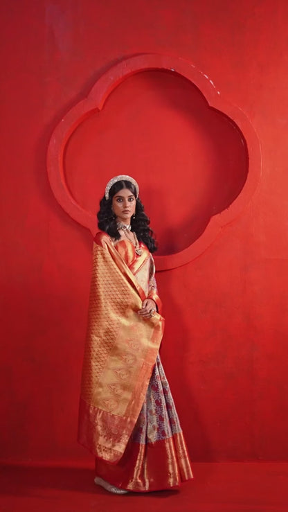 Classic Gray Duel Tone Woven Kanjivaram Silk Saree