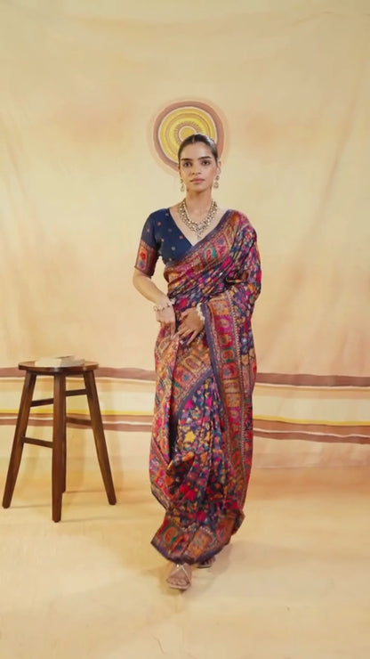 Sapphire Blue Woven Kashmiri Cotton Saree