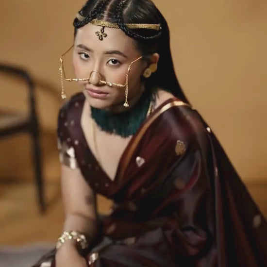 coffee brown saree with golden border