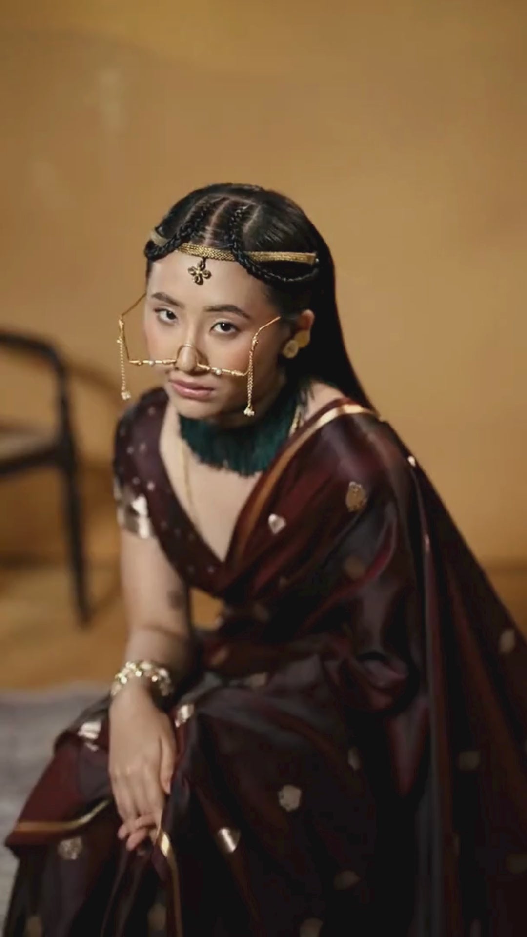 coffee brown saree with golden border