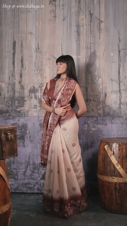 Brick Brown Printed Cotton Silk Saree