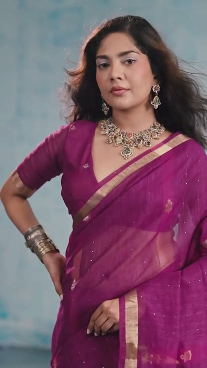Byzantine Magenta Munga Silk Handloom Saree