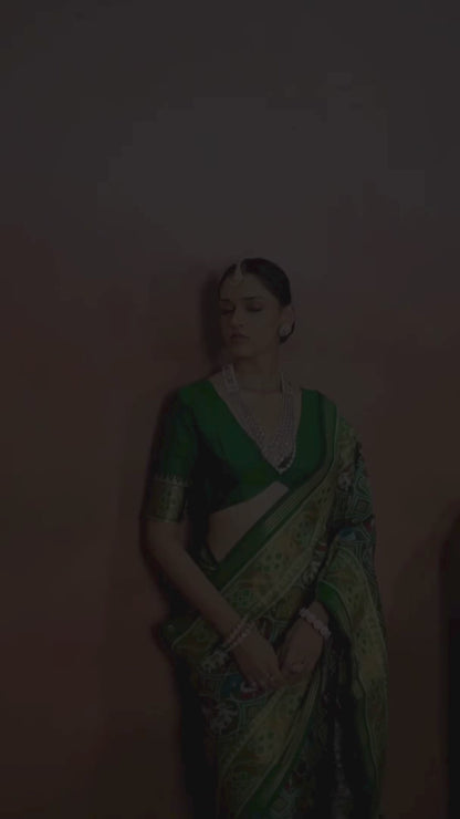 Cadmium Green Printed Patola Silk Saree