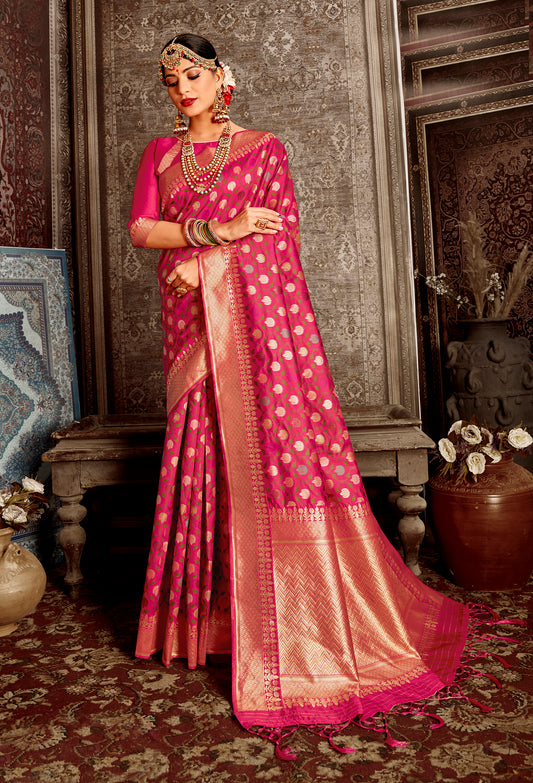 Blush Pink Zari Border Banarasi Saree